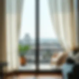 Elegant balcony with sheer curtains flowing in the wind