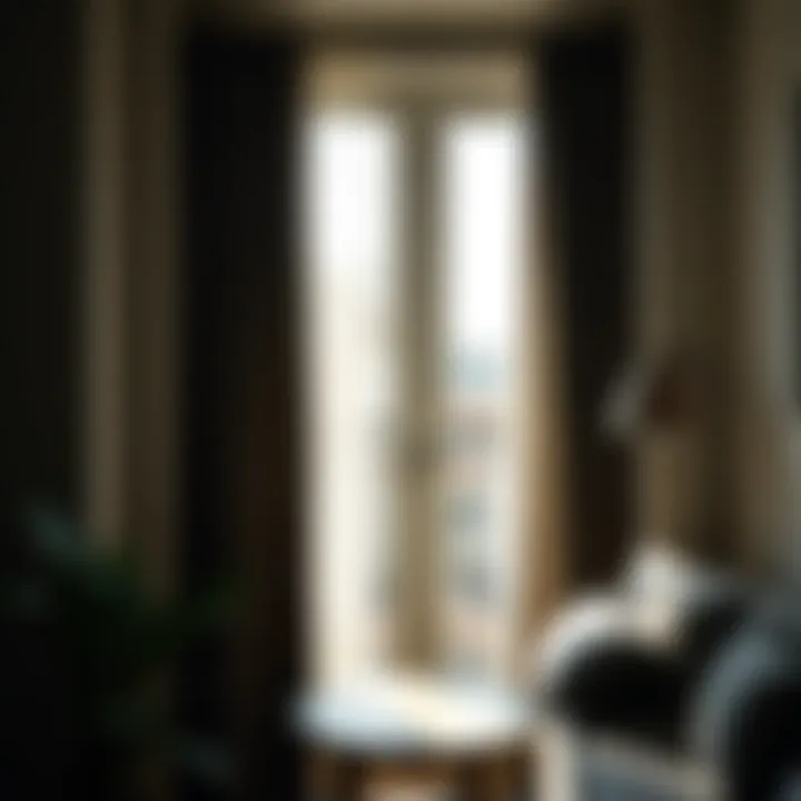 Sunlight filtering through patterned balcony curtains