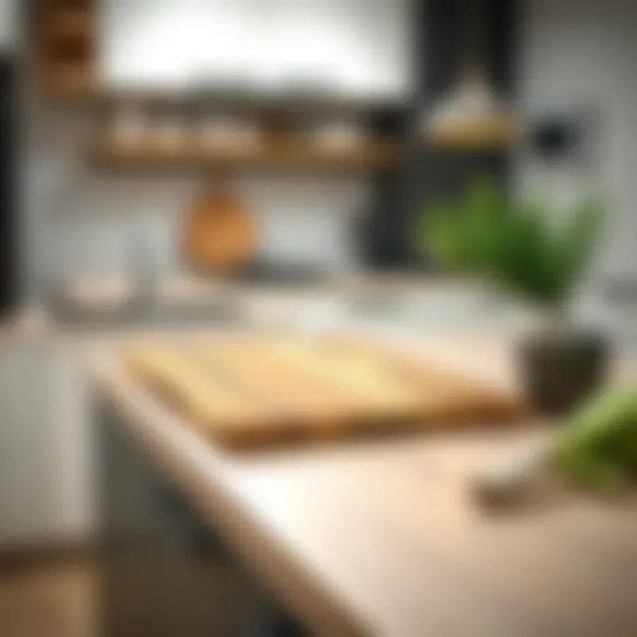 Bamboo Cutting Board in a Modern Kitchen Bamboo cutting board on a kitchen countertop