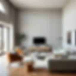 Elegant living room showcasing baby gray walls