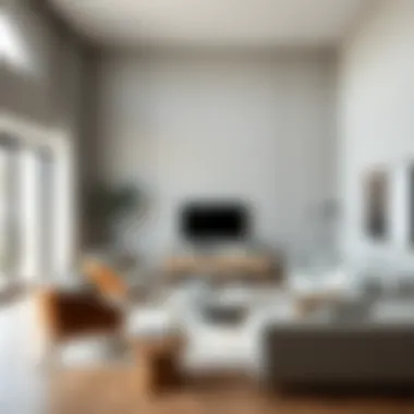 Elegant living room showcasing baby gray walls