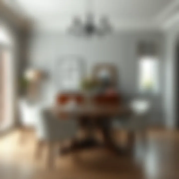 Dining area enhanced by baby gray wall paint