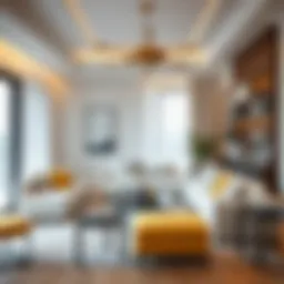 Elegant living room featuring near-white yellow accents