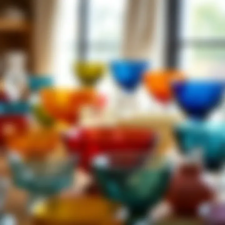 A range of glass bowls with varying sizes and colors on display