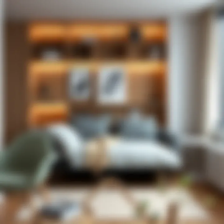 Compact sofa bed demonstrating space-saving features in a small apartment.