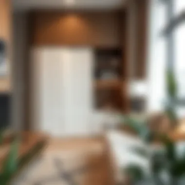 Stylish Interior with Sliding Shutter Cabinet Stylish interior featuring a sliding shutter cabinet in a contemporary living space