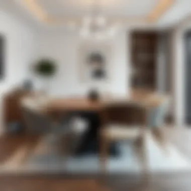 Modern Aesthetic in Dining Rooms Contemporary wooden dining table surrounded by stylish chairs