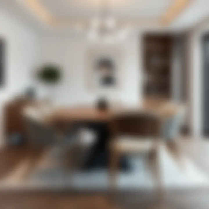 Modern Aesthetic in Dining Rooms Contemporary wooden dining table surrounded by stylish chairs