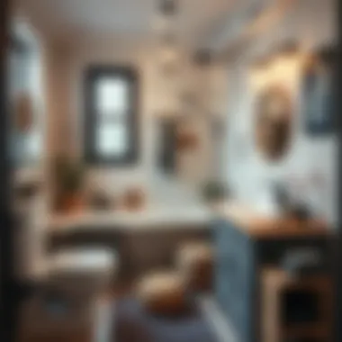 A cozy bathroom setting featuring stylish decorative items.