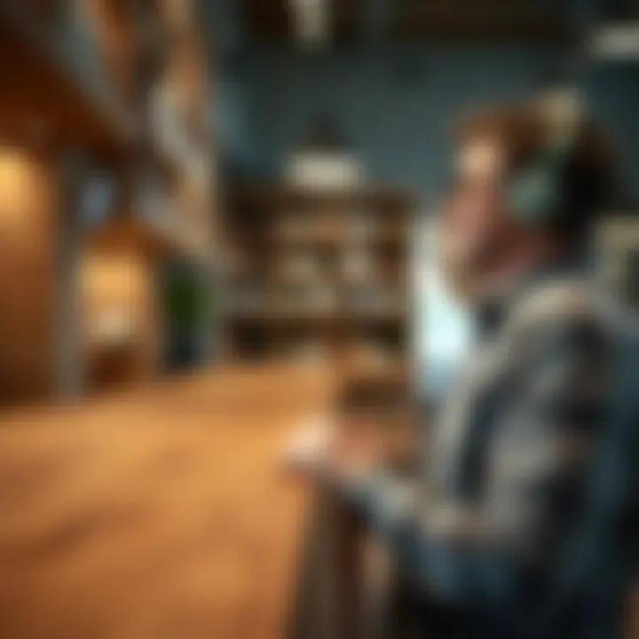 Satisfaction with Quality Wood Finish A satisfied customer admiring a well-finished wooden surface.