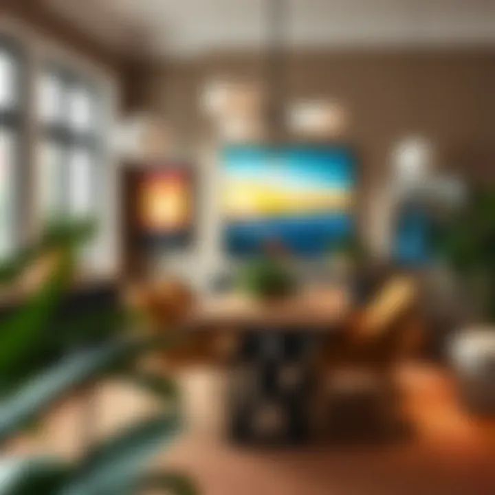 Colorful Canvas in Cozy Dining Area Colorful canvas collection displayed in a cozy dining area