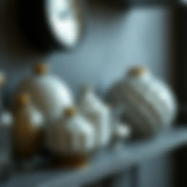 Elegant decorative objects on a shelf