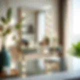 Elegant glass makeup vanity with natural lighting
