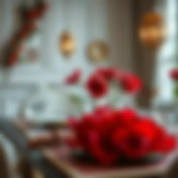 Elegant table setting with red blooms
