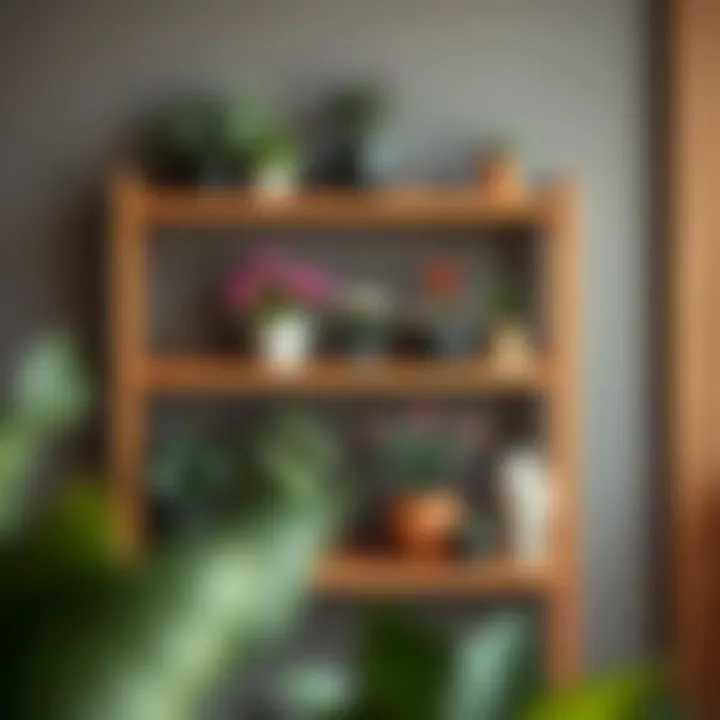 Elegant Wooden Flower Shelf Elegant wooden flower shelf showcasing vibrant plants