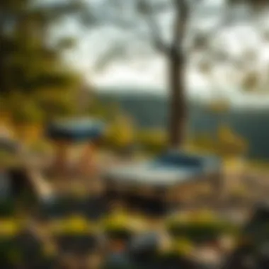 Foldable Camping Bed in Nature Foldable camping bed set up in a scenic outdoor setting