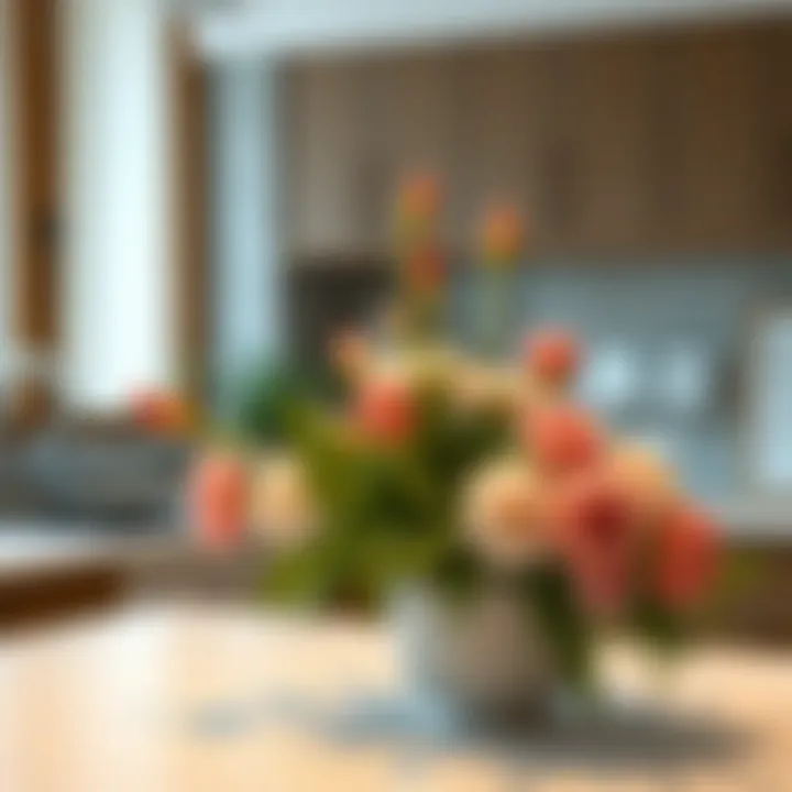 Elegant flower arrangement on kitchen counter