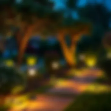 Landscaped Garden with Solar Illumination A beautifully landscaped garden with solar-powered lights