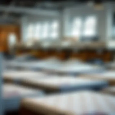 Various types of double mattresses displayed in a showroom