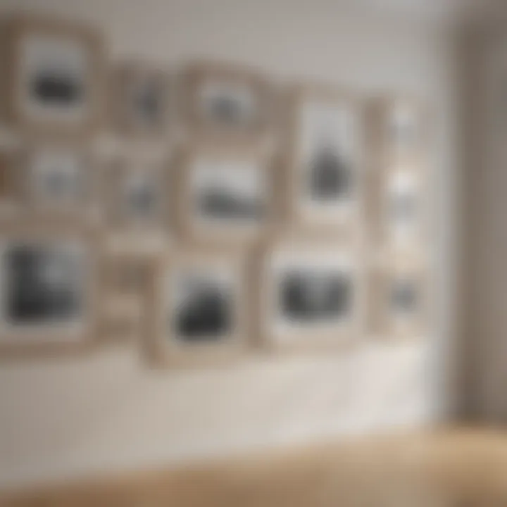 Modern wooden picture frames arranged in a stylish gallery wall