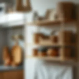 Elegant kitchen rack showcasing various decorative baskets