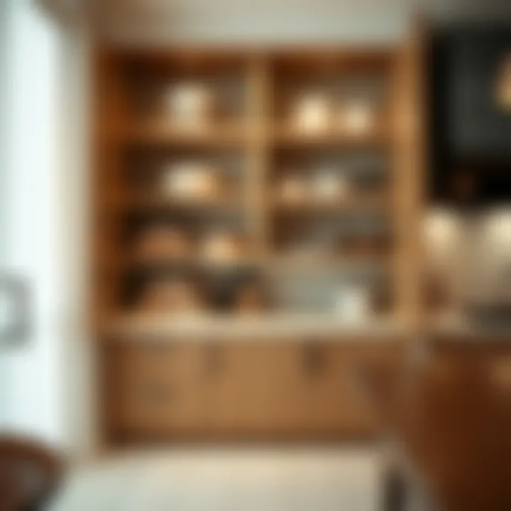 Elegant interior of a kitchen cabinet showcasing tiered shelving for optimized storage.