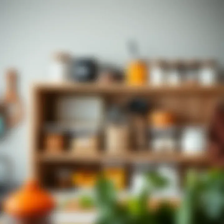 Well-organized kitchen shelf featuring labeled containers and easy access to kitchen essentials.