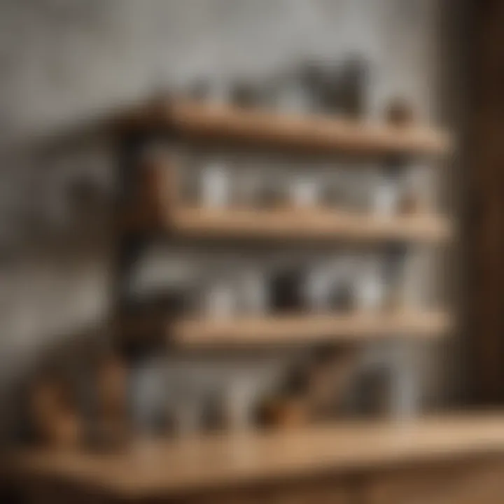 Rustic wooden wall shelf in a kitchen