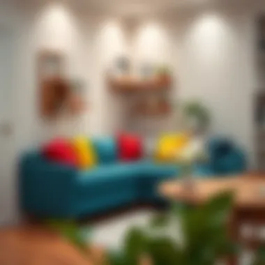 Colorful corner sofa enhancing kitchen decor