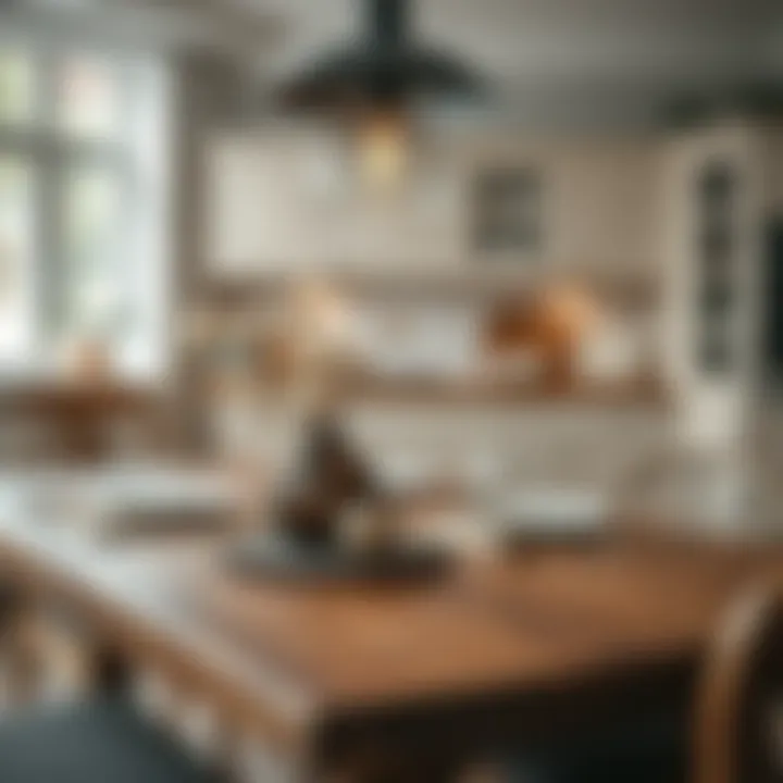Wooden Kitchen Table Elegance Close-up of wooden kitchen table with decorative elements