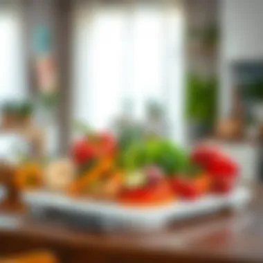 Plastic Cutting Board Displaying Colorful Vegetables Plastic cutting board with various vegetables