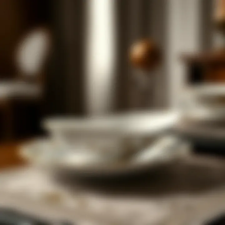 Intricate Detailing of Porcelain Craftsmanship Close-up of intricate design on a porcelain boat plate