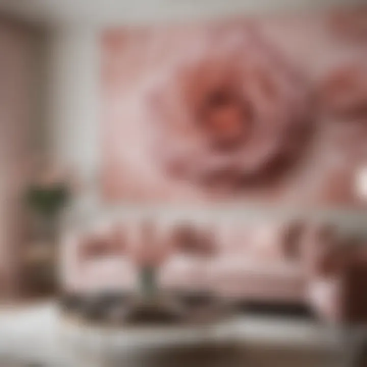 Elegant rose-patterned wallpaper enhancing a modern living room