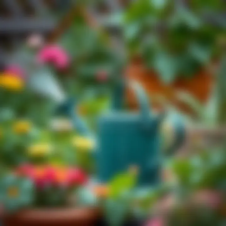 Outdoor garden showcasing aesthetic use of watering cans