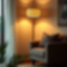 Elegant floor lamp illuminating a cozy living room corner