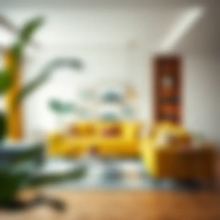 Chic Modern Living Room with Yellow-Green Sofa Vibrant yellow-green sofa enhancing a chic modern living room