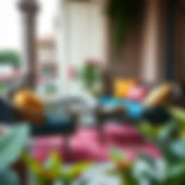 A stylish second-hand balcony set with vibrant cushions