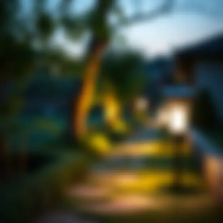 Serene Pathway with Solar Lighting A serene garden pathway lit by solar-powered fixtures