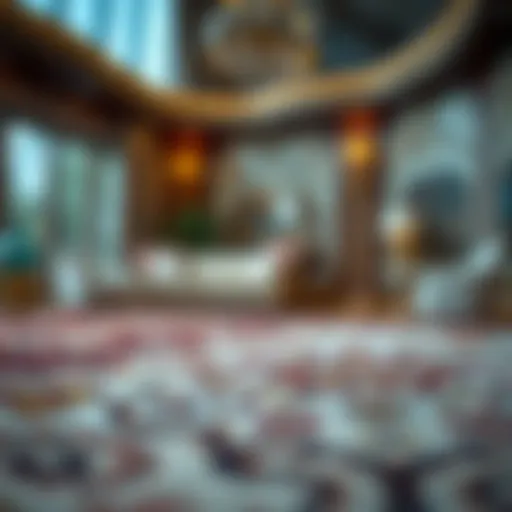 Intricate Patterns of Luxurious Silk Rug Luxurious silk rug showcasing intricate patterns