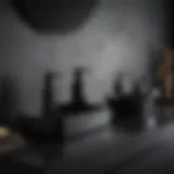 Elegant black bathroom accessories on a minimalist countertop