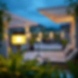 Elegant solar garden lights illuminating a modern patio