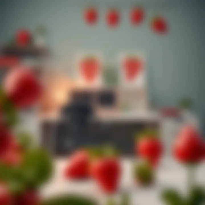 Modern Strawberry Workspace Design Stylish strawberry-themed workspace