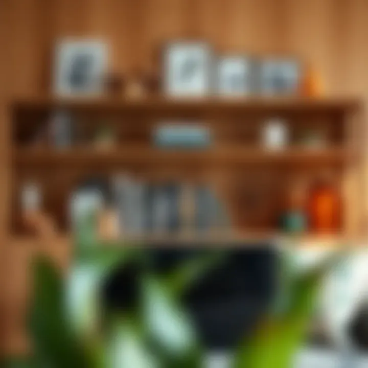 Stylish arrangement of books and decor on a wall bookshelf