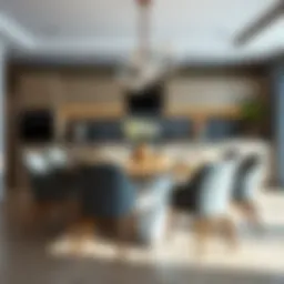 Stylish dining table set for eight in a modern kitchen