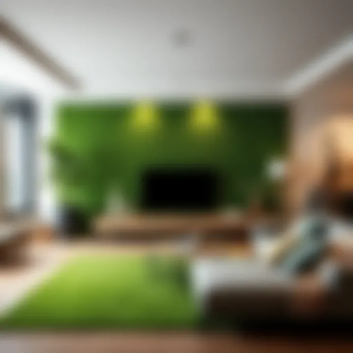 Artificial Grass in a Stylish Living Room Stylish living room featuring artificial grass wall
