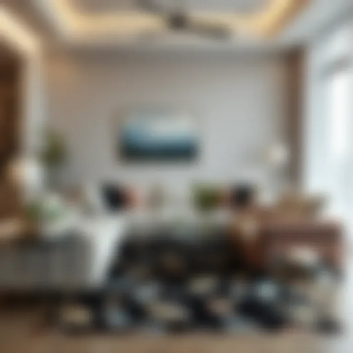 Stylish Living Room Showcase A stylish living room featuring a leaf-patterned runner