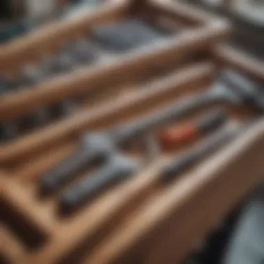 Close-up of maintenance tools used for the care of wooden carts.