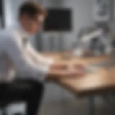 Close-up of a user adjusting an electric desk for optimal ergonomic settings