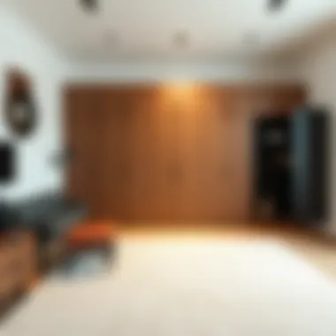 Various materials for four-door wardrobes in a stylish setup