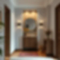 Stylish hallway with a modern vestiyer and decorative elements